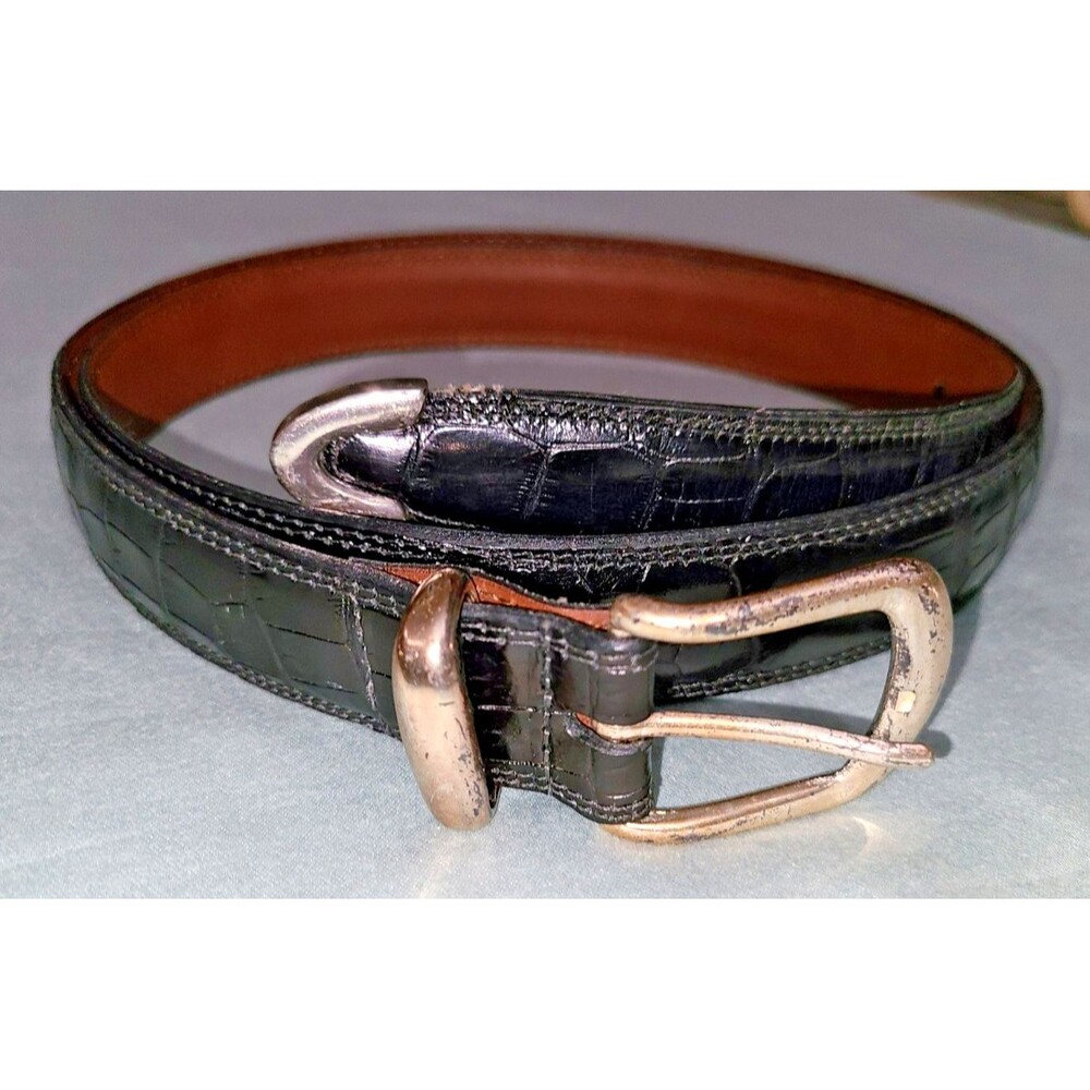 Torino black embossed Italian kipskin leather belt, men's size 44